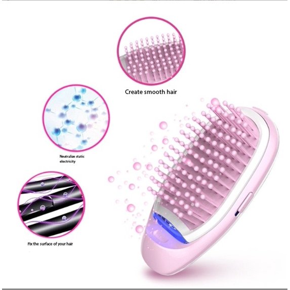 Portable Electric Negative Ion Hairdressing Comb Smooth Hairdressing Comb Round Combs Gentle Hair Care Pink