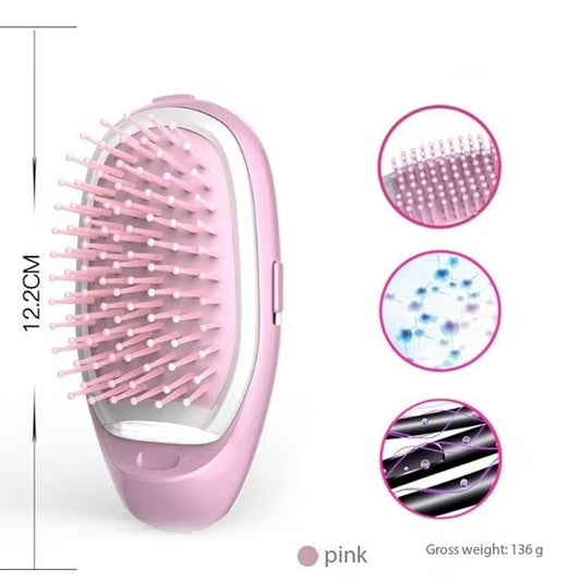 Portable Electric Negative Ion Hairdressing Comb Smooth Hairdressing Comb Round Combs Gentle Hair Care Pink