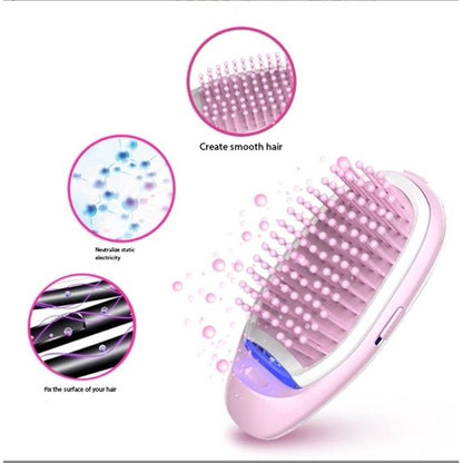 Portable Electric Negative Ion Hairdressing Comb Smooth Hairdressing Comb Round Combs Gentle Hair Care Pink