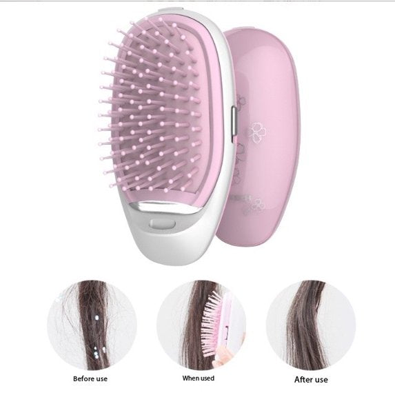 Portable Electric Negative Ion Hairdressing Comb Smooth Hairdressing Comb Round Combs Gentle Hair Care Pink